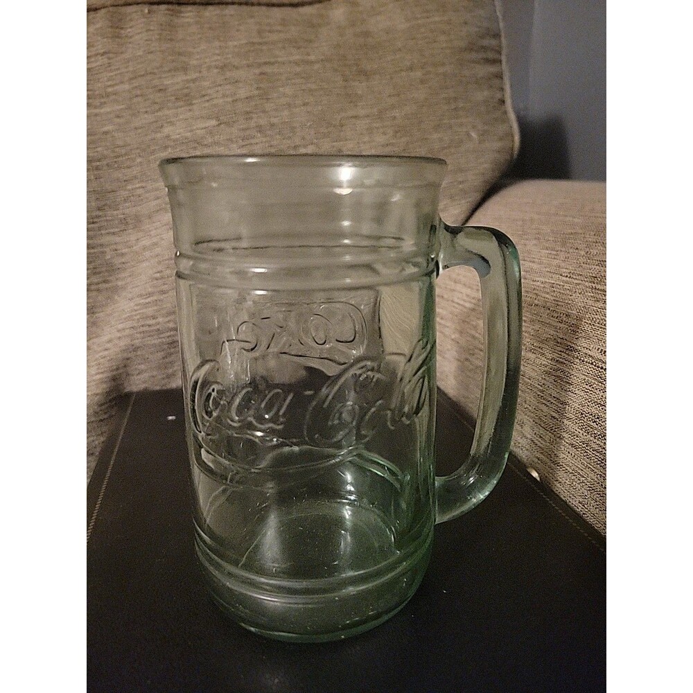 Vintage COCA-COLA COKE Green Glass STEIN MUG With Handle